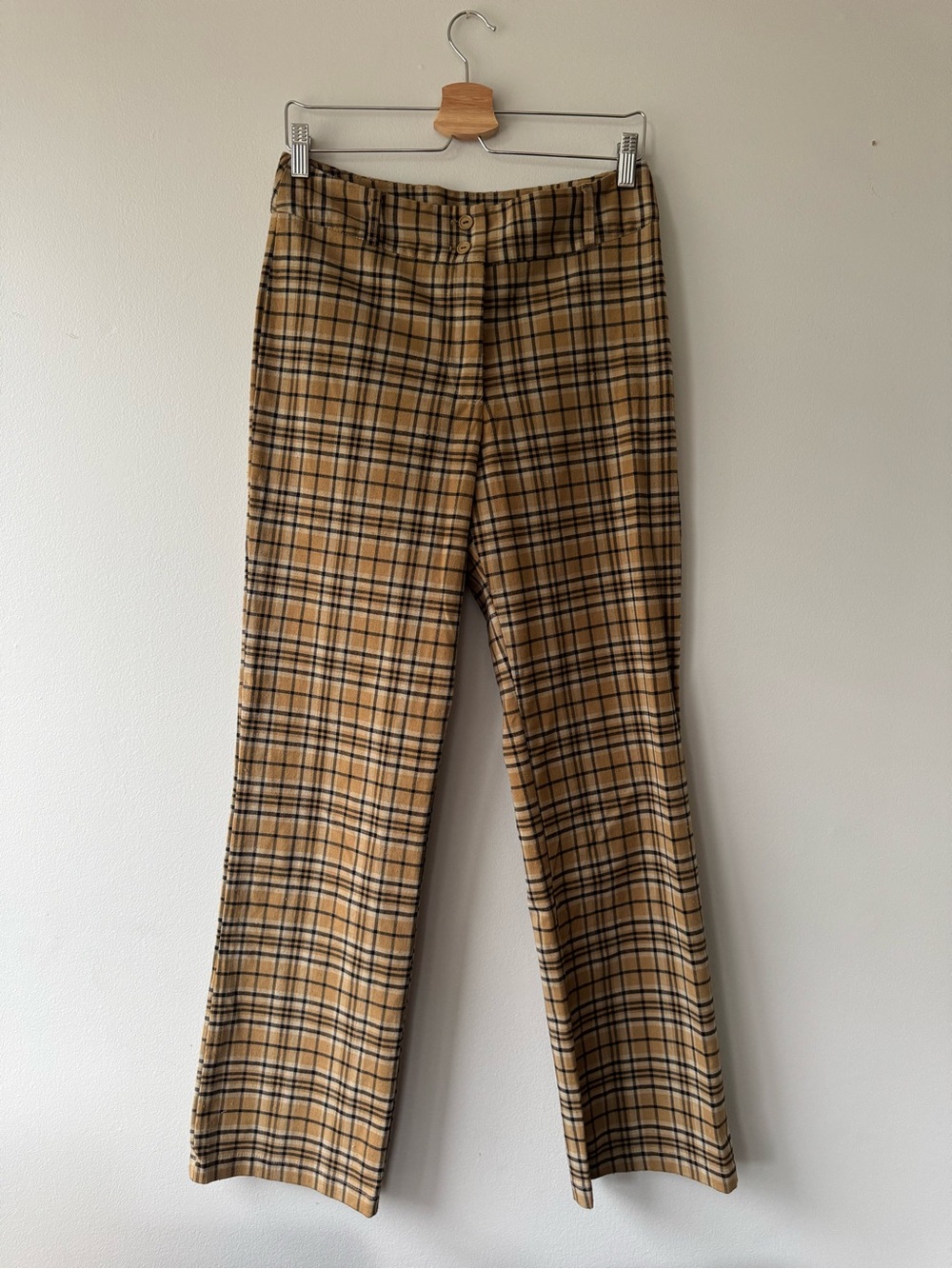 90s Groggy Beige Plaid Straight-Leg Trousers